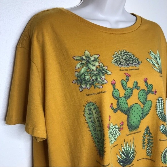 Fifth Sun Cactus Cacti Mustard Graphic Tee Short Sleeve Womens Size XX Large - Picture 2 of 15